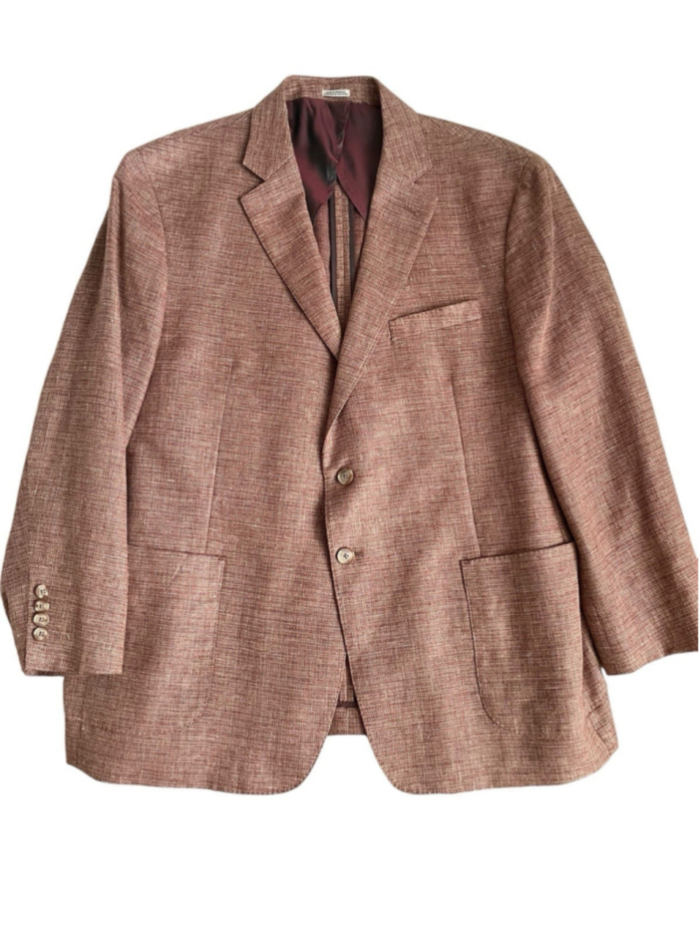 Joseph Abboud Blazer Men 48R Burgundy Wool Linen Unstructured Sport Patch Pocket